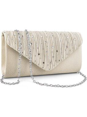Women's Apricot Clutch Purse Metallic Wedding Prom Imported Evening Bag